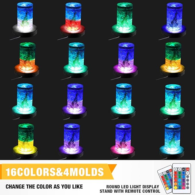 2 Pcs Light LED Base Wood LED Display Base for Glass Art Valentine Decor Crystal Acrylic Resin, 16 Colored USB Light with Remote Wooden Round Lamp Stand for 3D Crystal Ball Room Home Decor(Black)