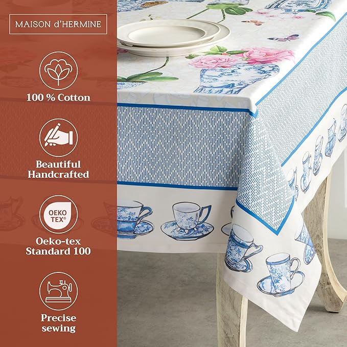 Maison d' Hermine Table Cloth Rectangle Table 100% Cotton 70 x 140 Inches Tablecloth Reusable Decorative for Dining Room Farmhouse Home Valentines Day Decorations Spring Summer - Canton