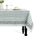 CPC Tablecloth 100% Cotton 70x108 Inch Indian Block Print Rectangle Table Cover, Washable Table Cloth for Weddings, Spring/Summer, Barbeque - Poppy Blue