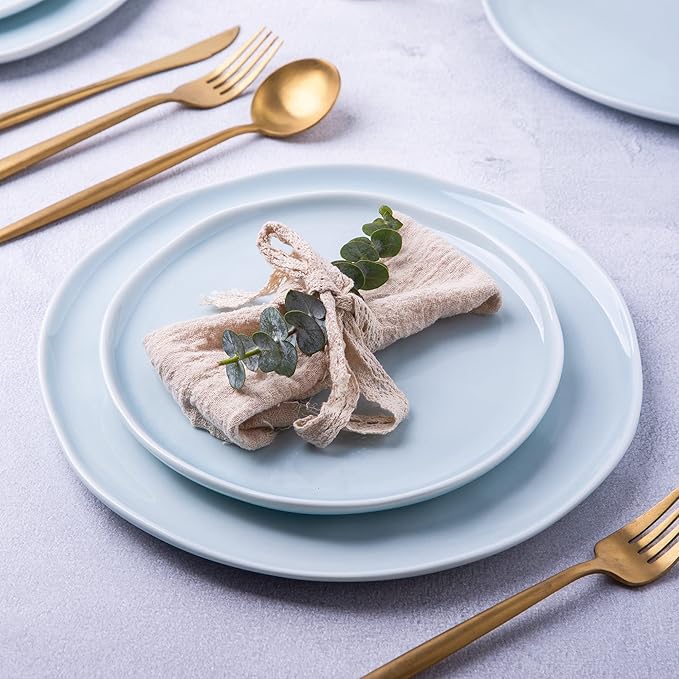 LERATIO Dinner Plates,10.5 inch Ceramic Plates Set of 6,Handmade Porcelain Plates for kitchen with Wavy Edge,Microwave & Dishwasher & Oven Safe,Light weight & Scratch Resistant Dishes Set