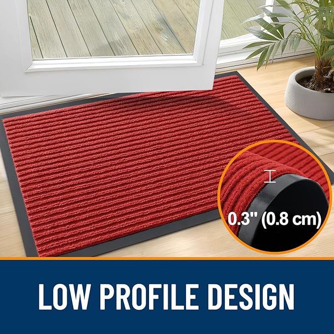 OLANLY Front Door Mat Indoor Outdoor Entrance, Waterproof Heavy Duty Doormat, Fade Resistant, Low Profile, Easy Clean Patio Porch Welcome Floor Mats for Entry, 71x34, Red