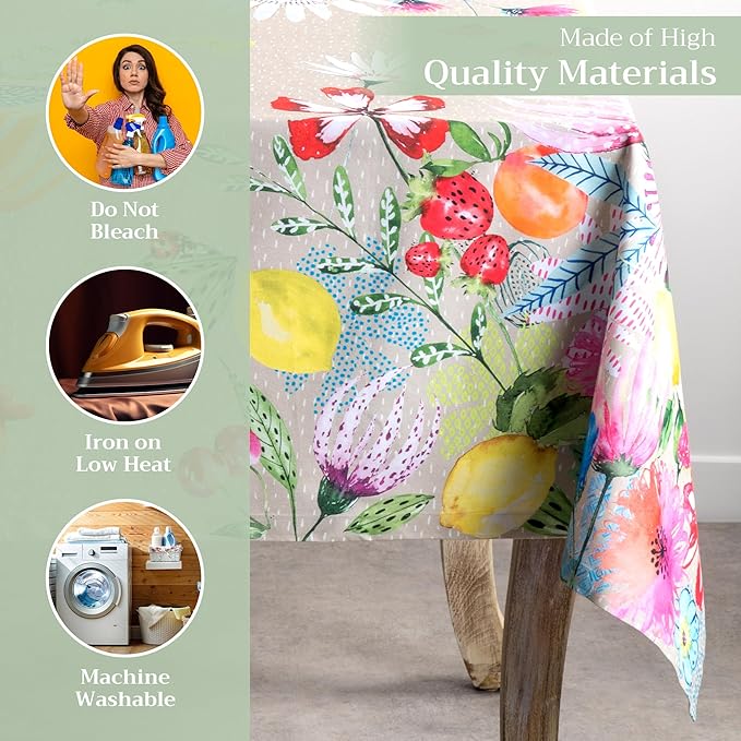 Maison d' Hermine Table Cloth Square Table 100% Cotton 60 x 60 Inches Tablecloth Reusable Decorative for Dining Room Farmhouse Home Valentines Day Decorations Spring Summer - Jardin D'Ete - Fog