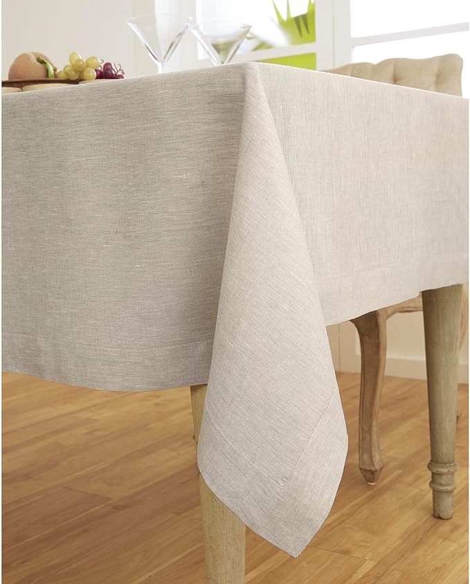 Solino Home Linen Tablecloth 60 x 120 Inch - 100% Pure Linen Light Natural Table Cloth for Rectangle Tables - Athena, Machine Washable Tablecloth for Spring, Easter
