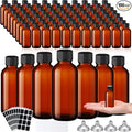 Hsei 100 Pcs 1 oz Amber Glass Boston Round Bottles with Black Cap Brown Sample Bottle Small Glass Containers with Lids and Funnel Chalk Labels Pen for Vanilla Extract Essential Oils