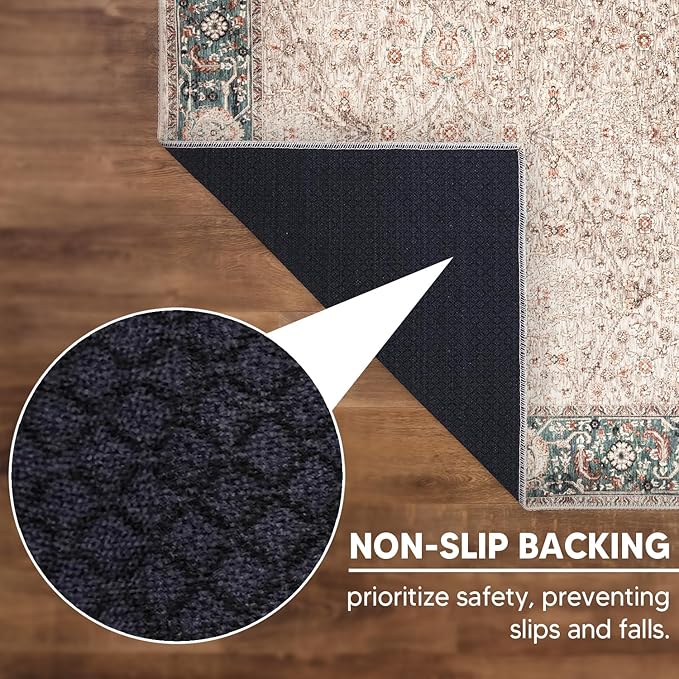 Keen Home Design 4x6 Rug - Machine Washable Area Rug with Non-Slip Backing, Ideal for Living Room, Dining Room, Bedroom - Vintage, Easy Clean, Durable, Low Pile - (4' x 6')