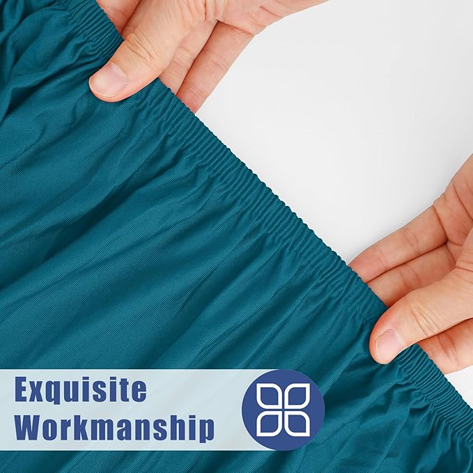 Round Spandex Tablecloth, Elastic Fitted Waterproof Tablecloths for 31"-35" Tables, Stretch Washable Picnic Table Cover for Camping, Dining, Indoor and Outdoor,Peacock Blue