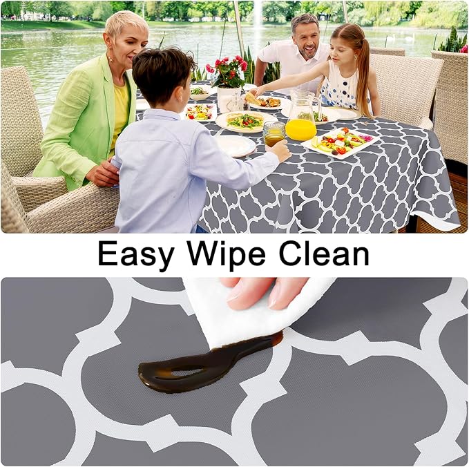 Smiry Rectangle Table Cloth, Waterproof Vinyl Tablecloths with Flannel Backing for Rectangle Tables, Wipeable Spillproof Plastic Tablecloth for Dining, Camping, Indoor and Outdoor (54"x108", Grey)