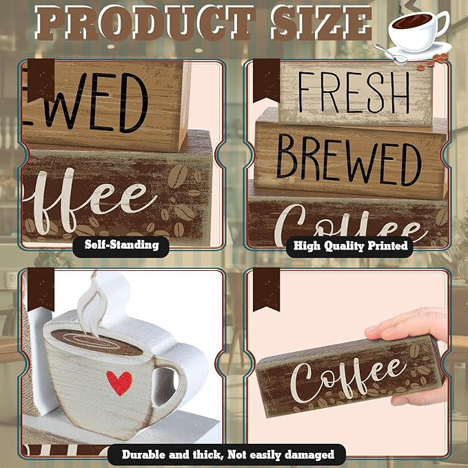 5 Pcs Wooden Coffee Bar Decor Cocoa Tiered Tray Decor Rustic Wood Bar Sign Gift Farmhouse Table Top Centerpiece Stacks Block Sign for Home Shelf Mantel Kitchen