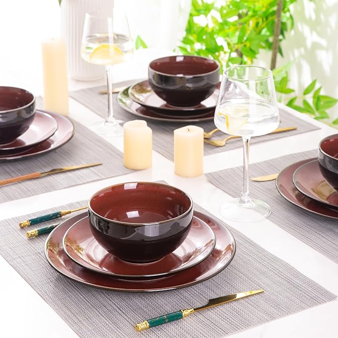 LERATIO Ceramic Dinnerware Sets for 4,Stoneware Coupe Plates and Bowls Sets,Highly Chip and Crack Resistant | Dishwasher & Microwave & Oven Safe Dishes set,Reactive Glaze Dinnerware- Service for 4