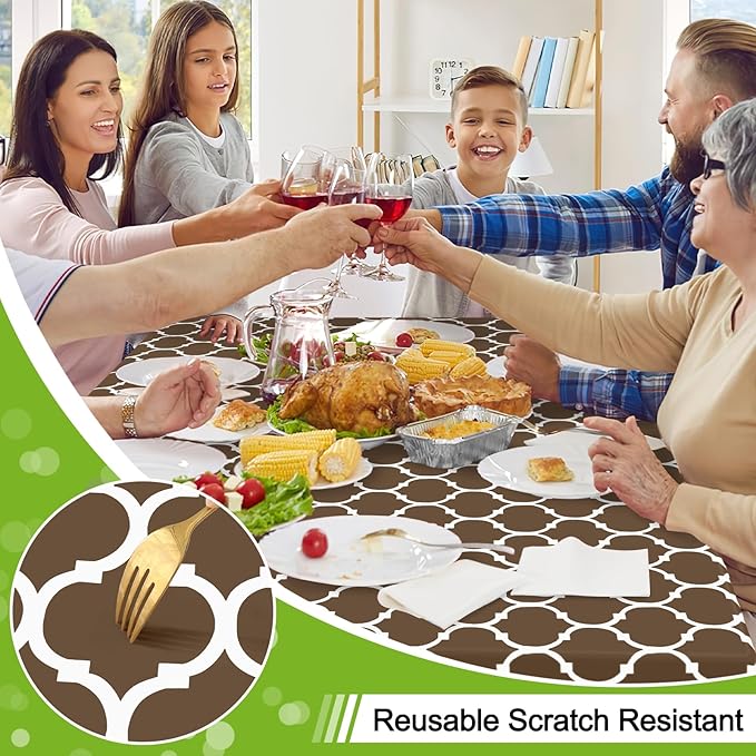 Smiry Rectangle Table Cloth, Waterproof Vinyl Tablecloth with Flannel Backing for Rectangle Tables, Wipeable Spillproof Plastic Tablecloths for Dining, Camping, Indoor and Outdoor (52"x70", Brown)