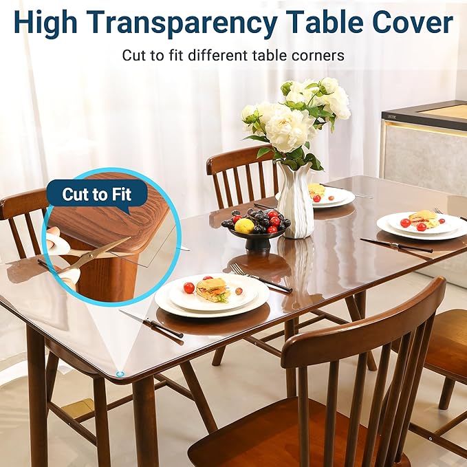 Clear Round Table Cover Protector 46 Inch, 1.5mm Transparent Plastic Table Protector Waterproof, Anti-Scratch Clear Desk Mat for Office Desktop Dresser Dining Table, FDA Compliant
