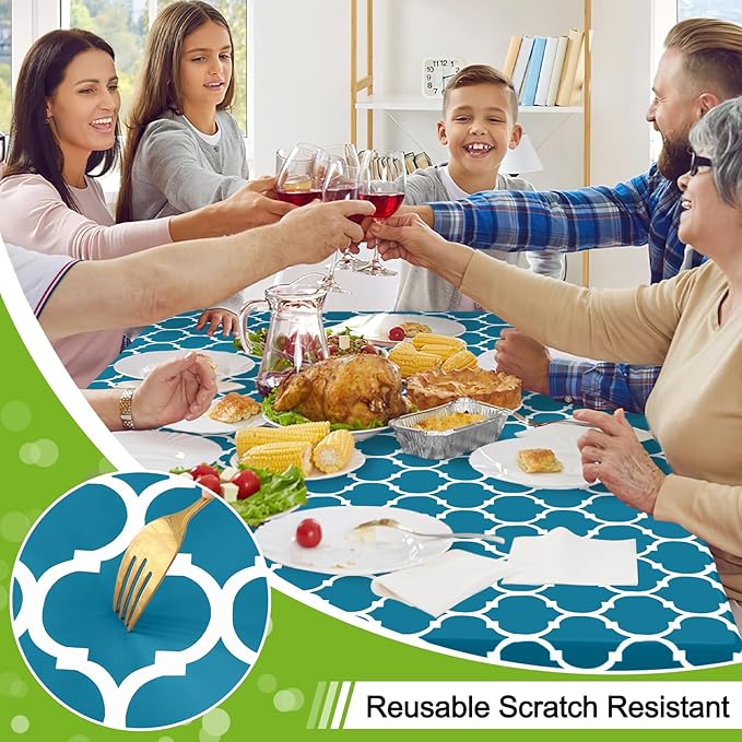 Smiry Rectangle Table Cloth, Waterproof Vinyl Tablecloth with Flannel Backing for Rectangle Tables, Wipeable Spillproof Plastic Tablecloths for Dining, Camping, Indoor and Outdoor (54"x78", Teal)