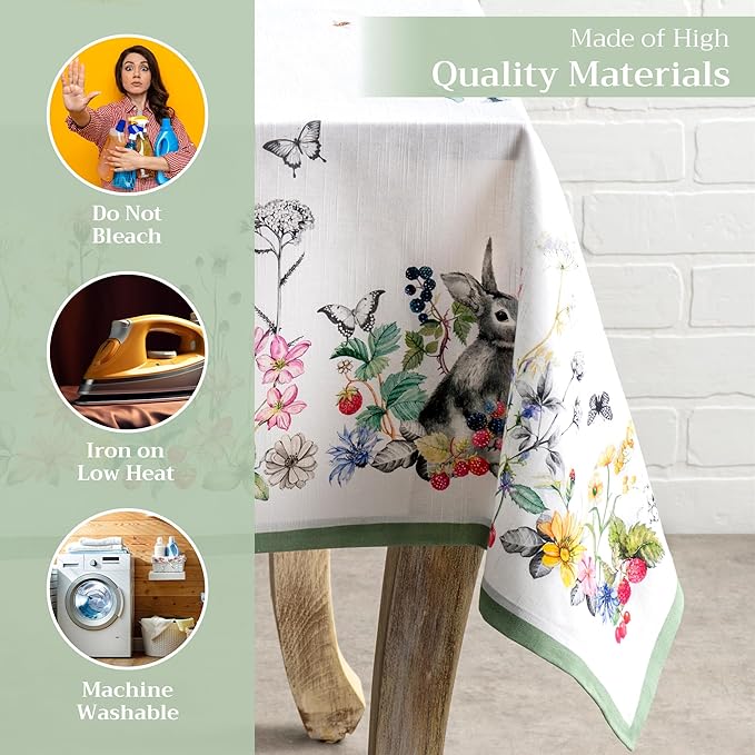Maison d' Hermine Table Cloth Rectangle Table 100% Cotton 70 x 140 Inches Tablecloth Reusable Decorative for Dining Room Farmhouse Home Valentines Day Decorations Spring Summer - Printemps