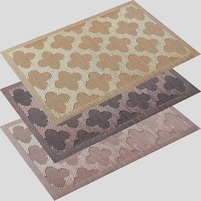 Elegant Placemats Vinyl Woven Heat-Resistant Placemats Set of 8 Washable Easy to Clean Table Mats for Dining Room and Decorate (Champagne)