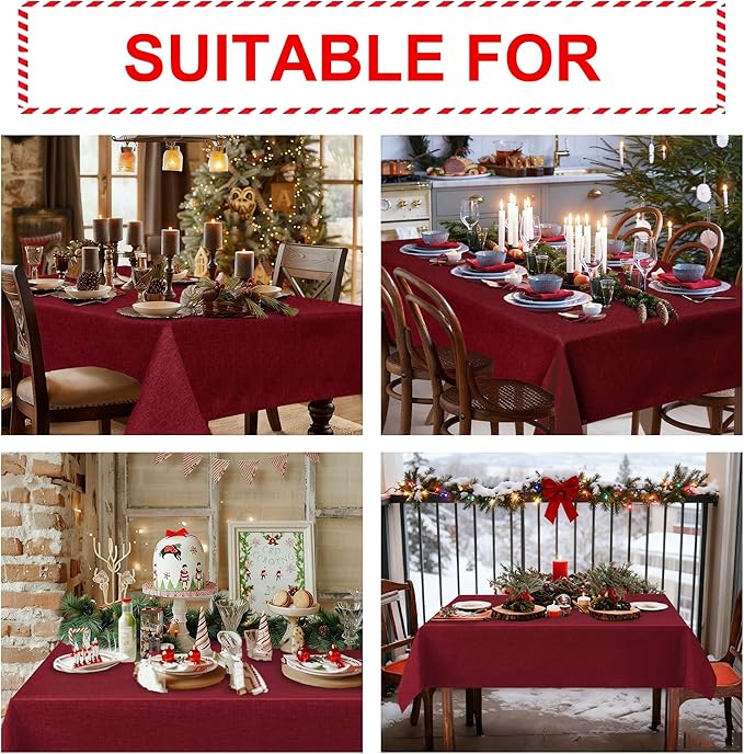 Hiasan Faux Linen Square Tablecloth - Wrinkle and Stain Resistant Washable Table Cloth for Kitchen Dining Room Holiday Table Cover for Dinner, Red, 70 x 70 Inch