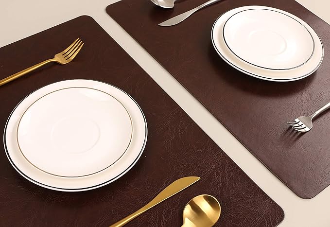 Faux Leather Placemats, Set of 4 PU Table Mats, Easy to Clean, Heat & Stain Resistant for Office Conference Table,Dinging Home Decor F Dark Brown