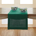 Solino Home Linen Rainforest Green Hemstitch Table Runner 60 Inches - 100% Pure Linen Small Table Runner 14 x 60 Inch Ideal for Dresser and Coffee Tables, St Patricks Day - Classic Hemstitch
