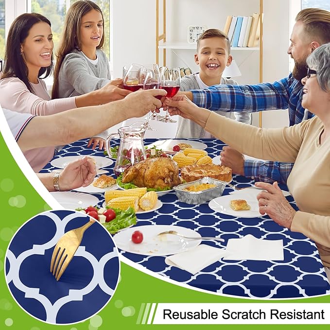 Smiry Square Table Cloth, Waterproof Vinyl Tablecloth with Flannel Backing for Square Tables, Wipeable Spillproof Plastic Tablecloths for Dining, Camping, Indoor and Outdoor (70"x70", Navy)