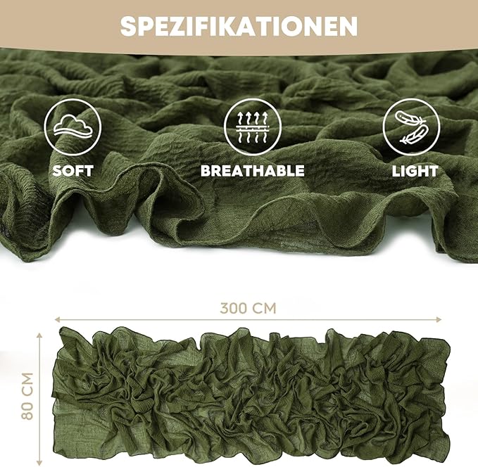 Artoid Mode Boho Cheesecloth Gauze Olive Green Wedding Table Runner, 120 Inch Seasonal Fabric Kitchen Dining Holiday Table Decor for Home Party Indoor