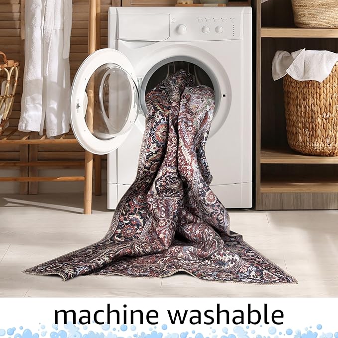 Keen Home Design 5x7 Rug - Machine Washable Area Rug with Non-Slip Backing, Ideal for Living Room, Dining Room, Bedroom - Vintage, Easy Clean, Durable, Low Pile Rug - (5' x 7')
