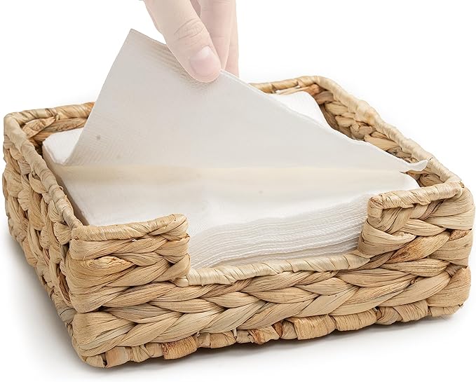 CLAYNIX Rattan Napkin Holders for Table, Napkins Holder For Paper Napkins, Kitchen Luncheon Paper on Boho Dining Countertop - Square