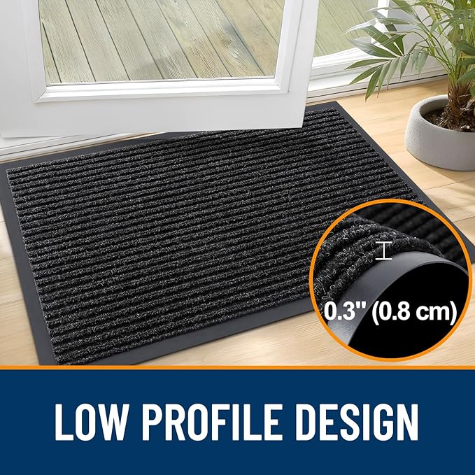 OLANLY Front Door Mat Indoor Outdoor Entrance, Waterproof Heavy Duty Doormat, Fade Resistant, Low Profile, Easy Clean Patio Porch Welcome Floor Mats for Entry, 71x47, Off-Black