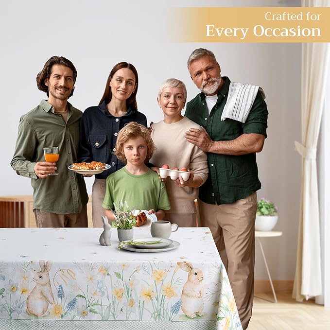 Maison d' Hermine Table Cloth Square Table 100% Cotton 60 x 60 Inches Tablecloth Reusable Decorative for Dining Room Farmhouse Home Valentines Day Decorations Spring Summer - Easter Dew
