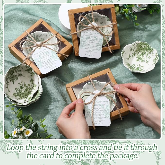 20 Pack Wedding Favors for Guests Small Ceramic Bowls Bulk Gifts Set 3.3 Inch Sage Green Verdure Design Mini Dipping Bowl Sauce Dish with Cards Box for Party Shower Favor Souvenir