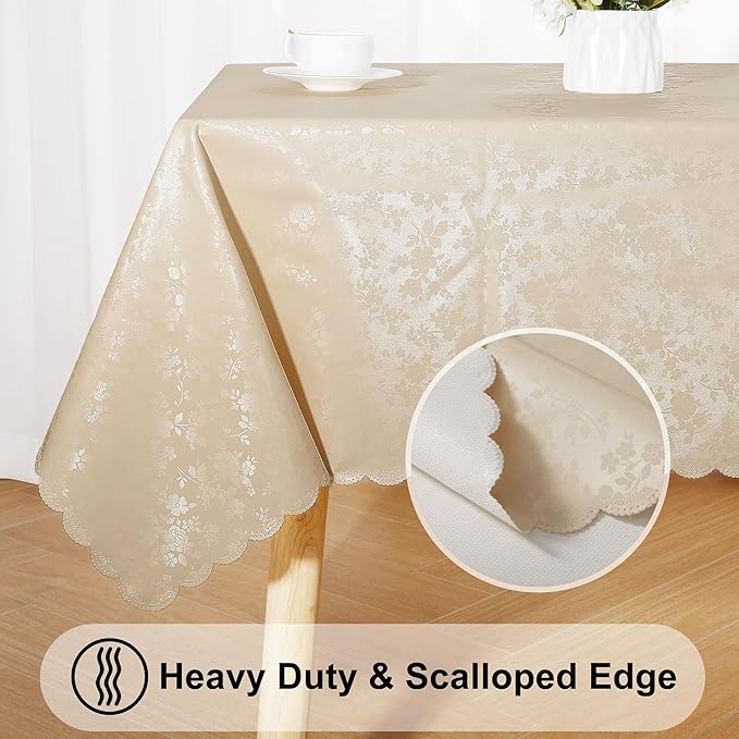 Smiry Square Table Cloth, Waterproof Heavy Duty Vinyl Tablecloths, Wipeable Washable Table Cover for Kitchen and Dining Room (Beige, 60" X 60")