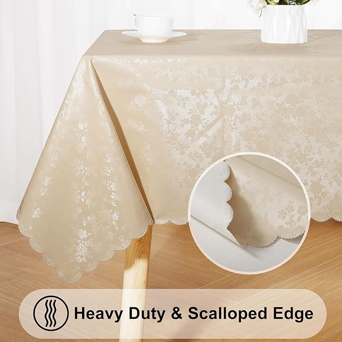 Smiry Rectangle Table Cloth, Waterproof Heavy Duty Vinyl Tablecloths, Wipeable Washable Table Cover for Kitchen and Dining Room (Beige, 54" X 120")