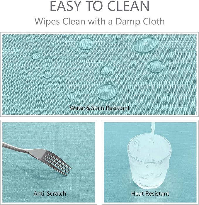 Rectangle Tablecloth Waterproof 60x104 inch Linen Textured Table Cloth Stain and Wrinkle Resistant Washable, Decorative Fabric Table Cover for Dining, Party and Camping, Aqua