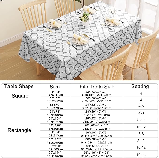Smiry Rectangle Table Cloth, Waterproof Vinyl Tablecloth with Flannel Backing for Rectangle Tables, Wipeable Spillproof Plastic Tablecloths for Dining, Camping, Indoor and Outdoor (60"x144", White)