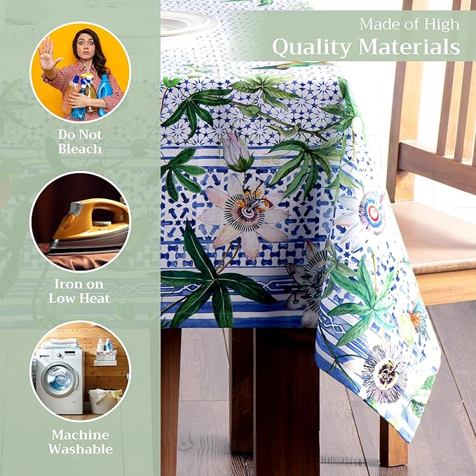 Maison d' Hermine Table Cloth Square Table 100% Cotton 60 x 60 Inches Tablecloth Reusable Decorative for Dining Room Farmhouse Home Valentines Day Decorations Spring Summer - Passiflora