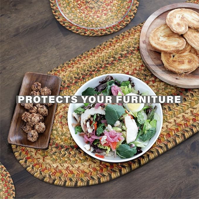 Homespice Kingston Jute Braided Table Runner, Warm Country Decor, Set of 2, Multicolor Oval 8x28 - Rich Colors, Easy to Clean, Durable and Protects Furniture