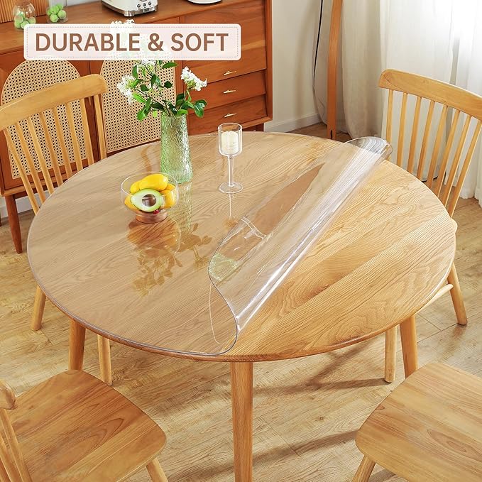 Warmstar Clear Table Protector - 2mm Thick, 58 Inch Round, Plastic Table Cover, Desk Mat for Coffee Table, Writing Desk, Dining Room