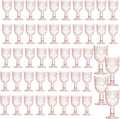 Pink 48 Pack Vintage Wine Glasses, Plastic Reusable 12 Ounce Colored Water Goblets, Unique Flower Embossed Pattern Unbreakable Stemmed Wine Glasses High Clear Wedding Party Bar Drinking Cups