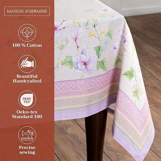 Maison d' Hermine Table Cloth Square Table 100% Cotton 60 x 60 Inches Tablecloth Reusable Decorative for Dining Room Farmhouse Home Valentines Day Decorations Spring Summer - Magnolia Mornings