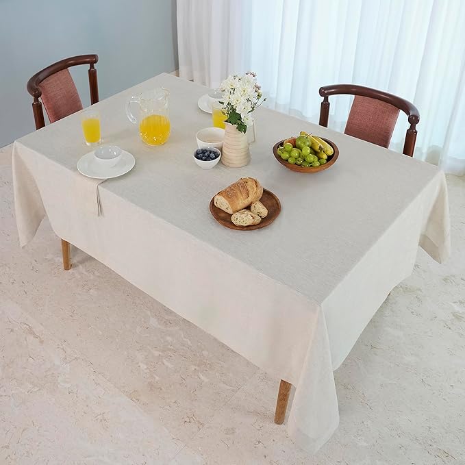 D'Moksha Homes Linen Tablecloth 60 x 108 Inch - 100% Pure Linen Light Natural Tablecloth for Rectangle Tables - Machine Washable Table Cloth for Valentines, Spring, Easter