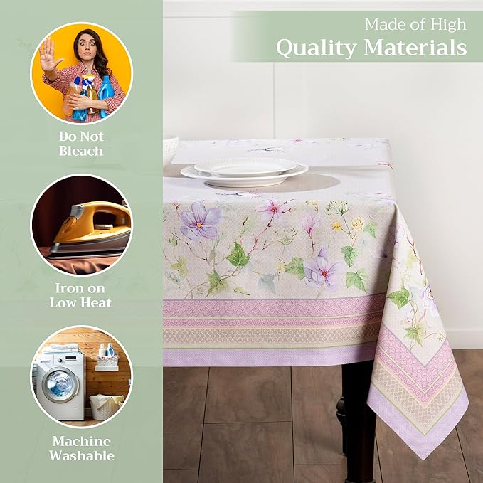 Maison d' Hermine Table Cloth Rectangle Table 100% Cotton 70 x 140 Inches Tablecloth Reusable Decorative for Dining Room Farmhouse Home Valentines Day Decorations Spring Summer - Magnolia Mornings