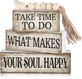 4 Pcs Farmhouse Tabletop Decoration Inspirational Farmhouse Tiered Tray Decor Rustic Retro Wood Bead Garland Take Time to Do What Makes Your Soul Happy Block Centerpiece Sign for Home Shelf