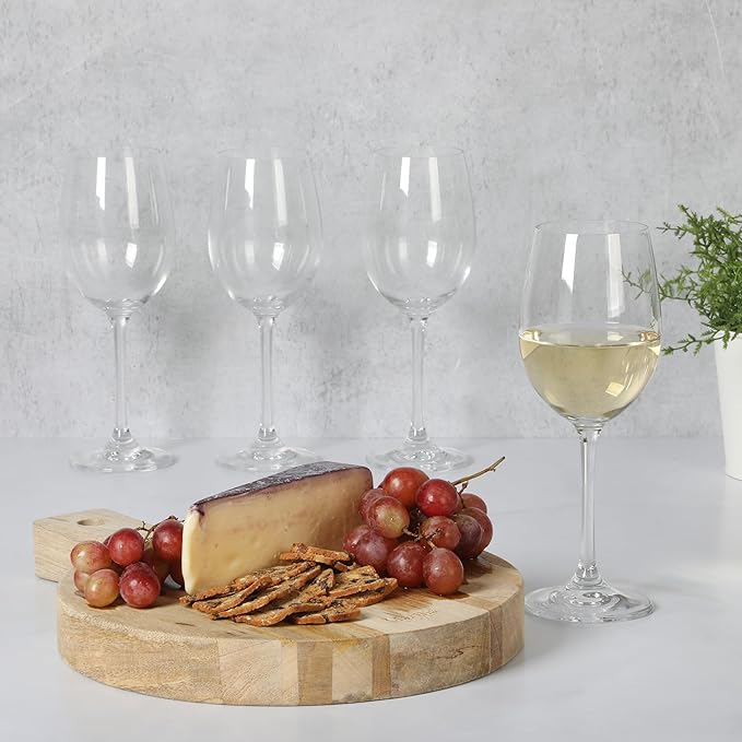 Martha Stewart Vivica 4-Pack White Wine Glass Set, 14 oz – Elegant Stemmed Wine Glasses for Entertaining, Durable Clear Glassware for Dining, Parties, or Everyday Use