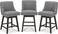 CHITA Counter Height Swivel Bar Stools Set of 3, FSC Certified Upholstered Counter Stools, Modern Swivel Barstools with Wood Legs for Kitchen Island, 26" Seat Height, Fabric in Fog