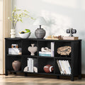 8 Cube Book Shelf, Farmhouse Wood Long Storage Organizer Bookcase, 62" Horizontal Black Console Closet Bookshelf, Hallway TV Stand for Entryway, Display Cabinet Book Case for Living Room