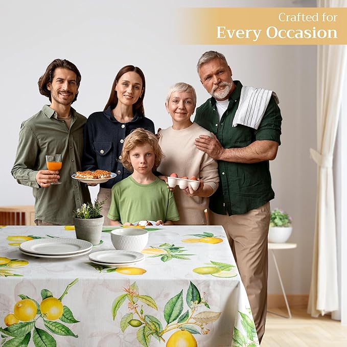 Maison d' Hermine Table Cloth Rectangle Table 100% Cotton 70 x 108 Inches Tablecloth Reusable Decorative for Dining Room Farmhouse Home Valentines Day Decorations Spring Summer - Limoncello