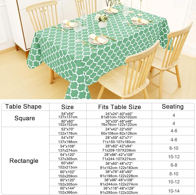Smiry Rectangle Table Cloth, Waterproof Vinyl Tablecloth with Flannel Backing for Rectangle Tables, Wipeable Spillproof Plastic Tablecloths for Dining, Camping and Indoor(52"x70", Sage Green)