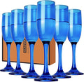 Champagne Flutes Glasses Set of 6-6oz Elegant Blue Glass, Unique Blue Colored Long Stem Champagne Flute Gift for Wedding, Anniversaries, Parties, Birthday, Restaurant, Home Bar