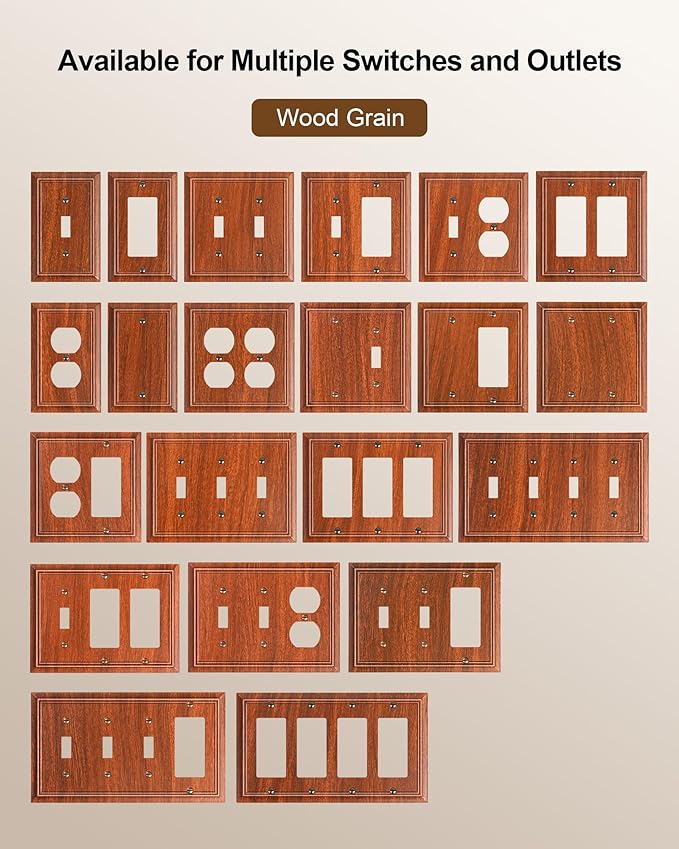 2-Pack Combo Blank/Decorator Wall Plates, Wood Grain Decorative Switch Plates and Outlet Covers, Durable Natural Bamboo Fiber Wall Plates for Electrical Outlets, Receptacle, GFCI Outlet, Dimmer Switch