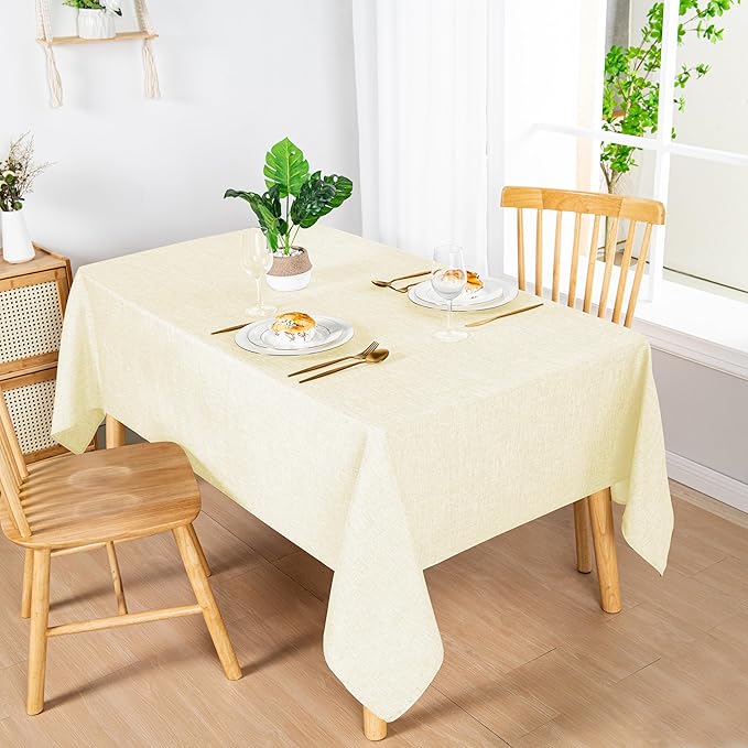 Hiasan 2 Pack Faux Linen Rectangle Tablecloth - Wrinkle and Stain Resistant Washable Table Cloth for Kitchen Dining Room Holiday Table Cover for Party Dinner, Champagne, 54 x 120 Inch