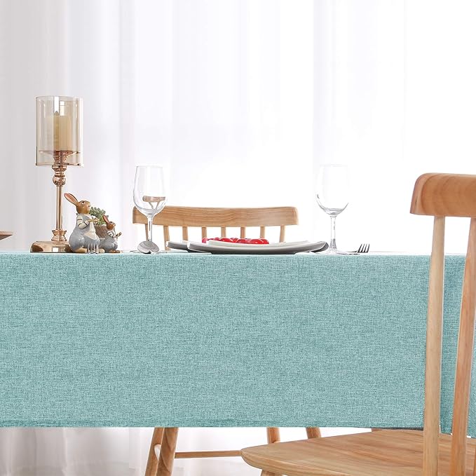 Hiasan Faux Linen Rectangle Tablecloth - Wrinkle and Stain Resistant Washable Table Cloth for Kitchen Dining Room Holiday Table Cover for Party Dinner, Aqua, 90 x 156 Inch