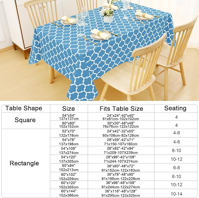 Smiry Rectangle Table Cloth, Waterproof Vinyl Tablecloth with Flannel Backing for Rectangle Tables, Wipeable Spillproof Plastic Tablecloths for Dining, Camping and Indoor (54"x78", Light Blue)